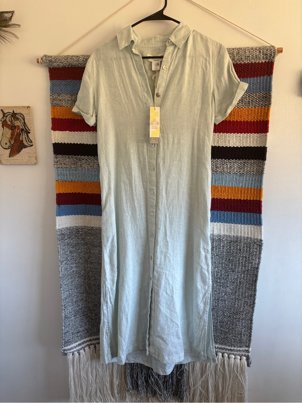 NWT C&C California Pale Blue Button-Front Linen Midi Dress